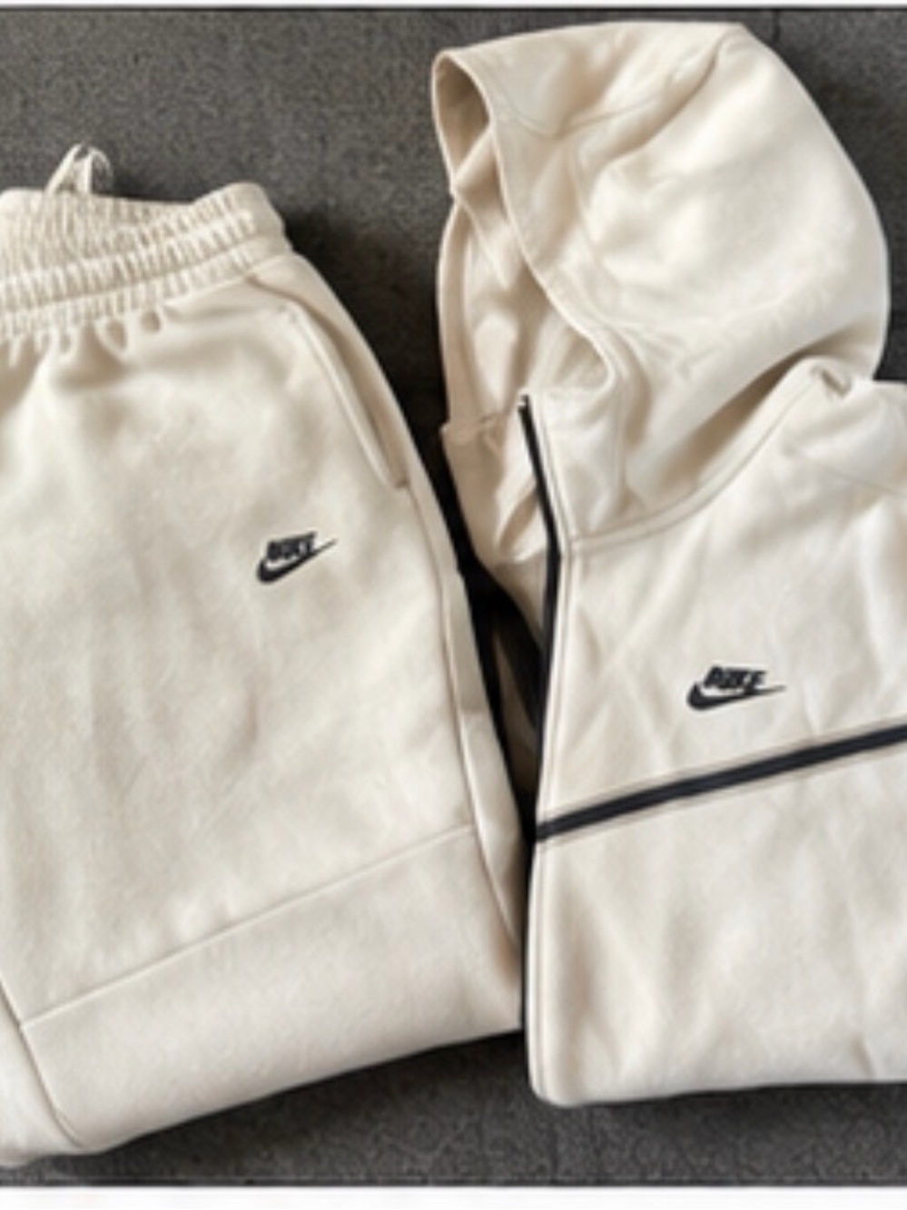 Nike Cream Hoodie & Jogger Set with Black Swoosh